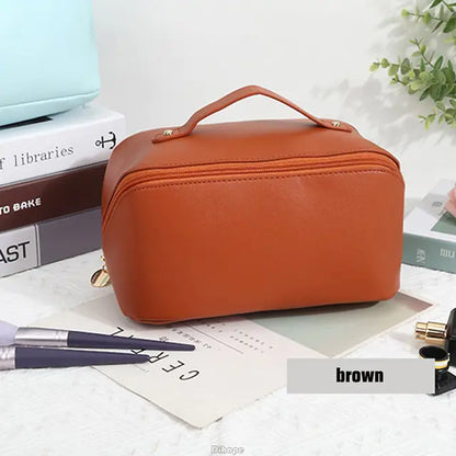 Large-Capacity Cosmetics Bag  Crafted from Luxurious Leather