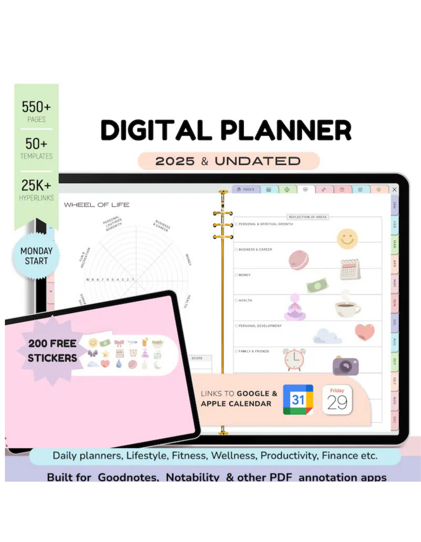 All-in-One Undated Digital Planner 2025 | Digital Planner | Goodnotes Planner | Notability Planner | Weekly Planner | Daily Planner