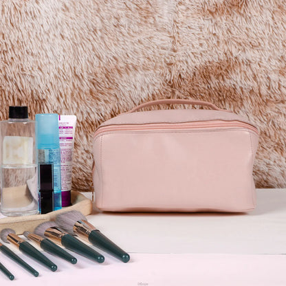 Large-Capacity Cosmetics Bag  Crafted from Luxurious Leather