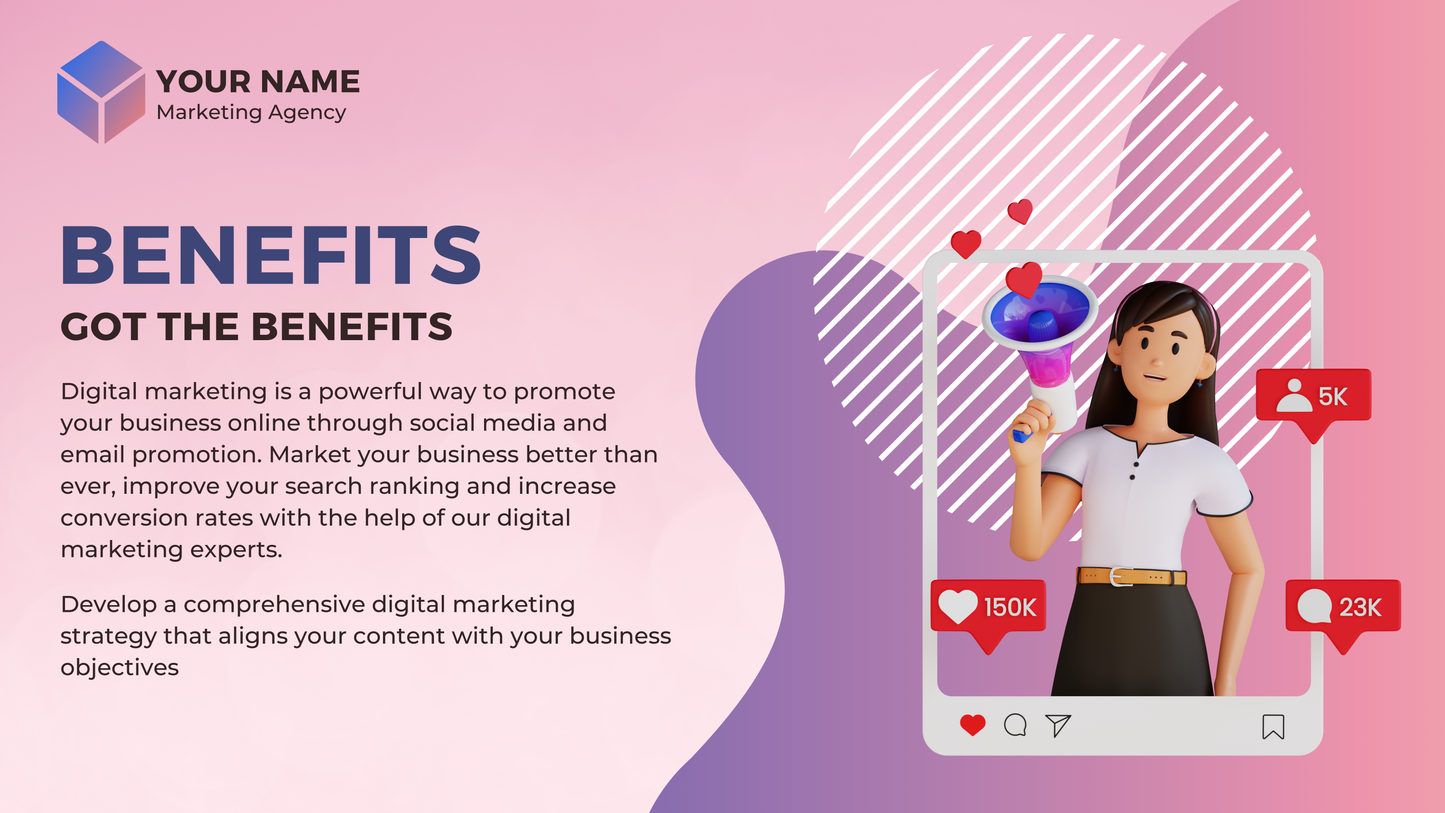 Pink Colorful Digital Marketing Presentation For Business Purpose Editable to Push You Business To The Next Level