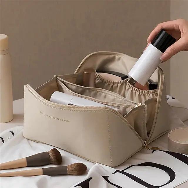 Large-Capacity Cosmetics Bag  Crafted from Luxurious Leather