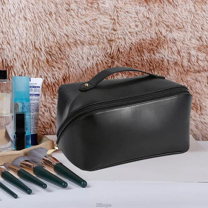 Large-Capacity Cosmetics Bag  Crafted from Luxurious Leather