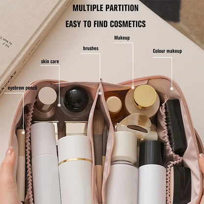 Large-Capacity Cosmetics Bag  Crafted from Luxurious Leather