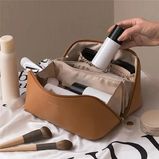 Large-Capacity Cosmetics Bag  Crafted from Luxurious Leather