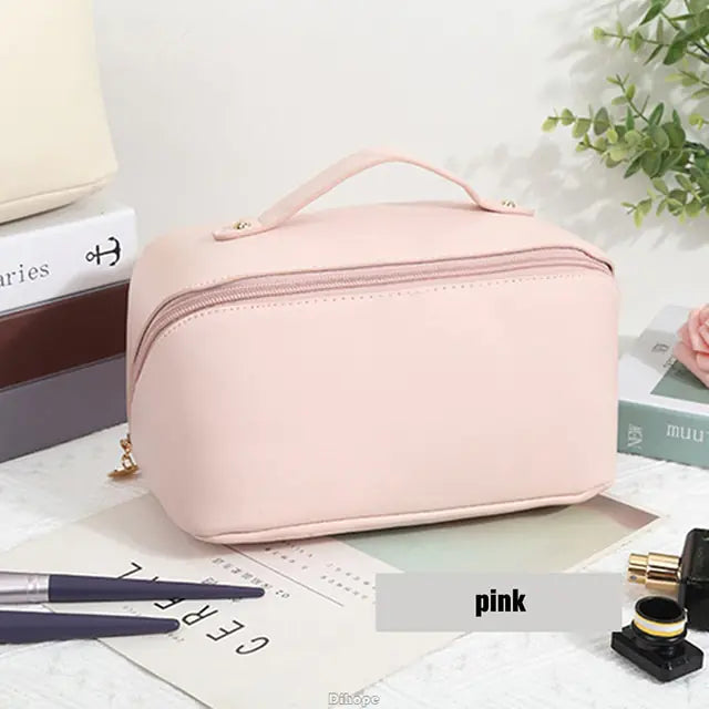 Large-Capacity Cosmetics Bag  Crafted from Luxurious Leather