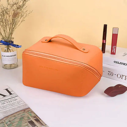 Large-Capacity Cosmetics Bag  Crafted from Luxurious Leather