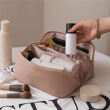 Large-Capacity Cosmetics Bag  Crafted from Luxurious Leather