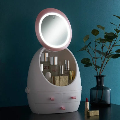 Elegant Cosmetics Storage with Mirror – Organize & Glam Up!