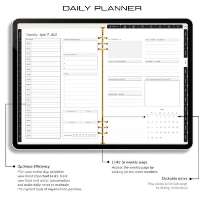 Digital Undated Planner GoodNotes Planner, Notability Templates, Daily Planner, Weekly, Monthly journal