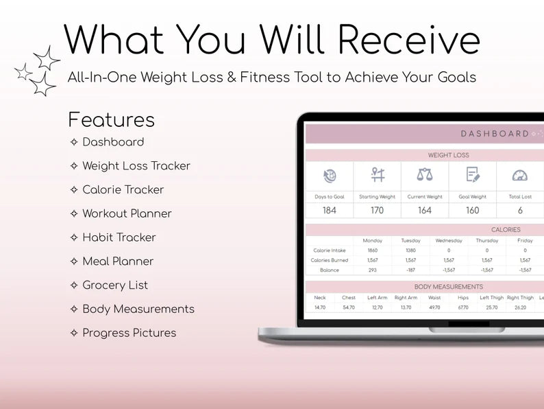 Weight Loss & Fitness Tracker | Google Sheets | Calorie Tracker | Meal Planner | Habit Tracker | Digital Workout PlannerlogoAnalyze listing