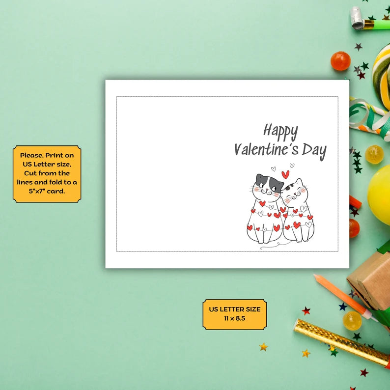 Cute Cats Valentines Day Card, Printable Valentines Day Card, Card for him her husband boyfriend girlfriend, Happy Valenntines Day, Cat Card