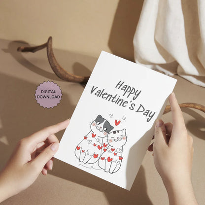 Cute Cats Valentines Day Card, Printable Valentines Day Card, Card for him her husband boyfriend girlfriend, Happy Valenntines Day, Cat Card