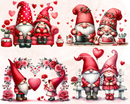 Valentines Gnome couple clipart bundle, Valentines clipart, Valentines png graphics, Gnome sublimation