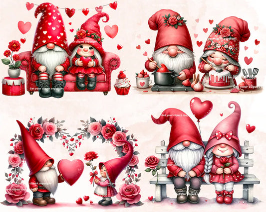 Valentines Gnome couple clipart bundle, Valentines clipart, Valentines png graphics, Gnome sublimation