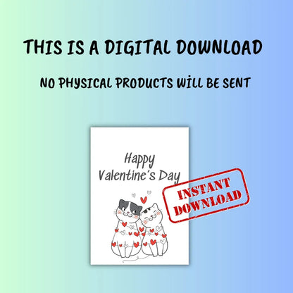 Cute Cats Valentines Day Card, Printable Valentines Day Card, Card for him her husband boyfriend girlfriend, Happy Valenntines Day, Cat Card