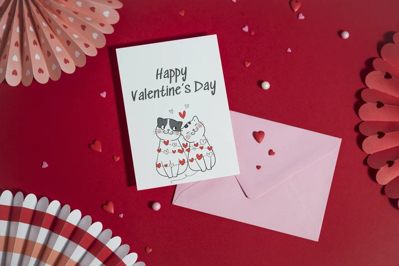 Cute Cats Valentines Day Card, Printable Valentines Day Card, Card for him her husband boyfriend girlfriend, Happy Valenntines Day, Cat Card