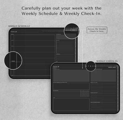 Digital Planner | Undated Goodnotes Planner | ADHD Planner, Dark Mode Journal, iPad Calendar, Notability Templates, Landscape Daily Schedule