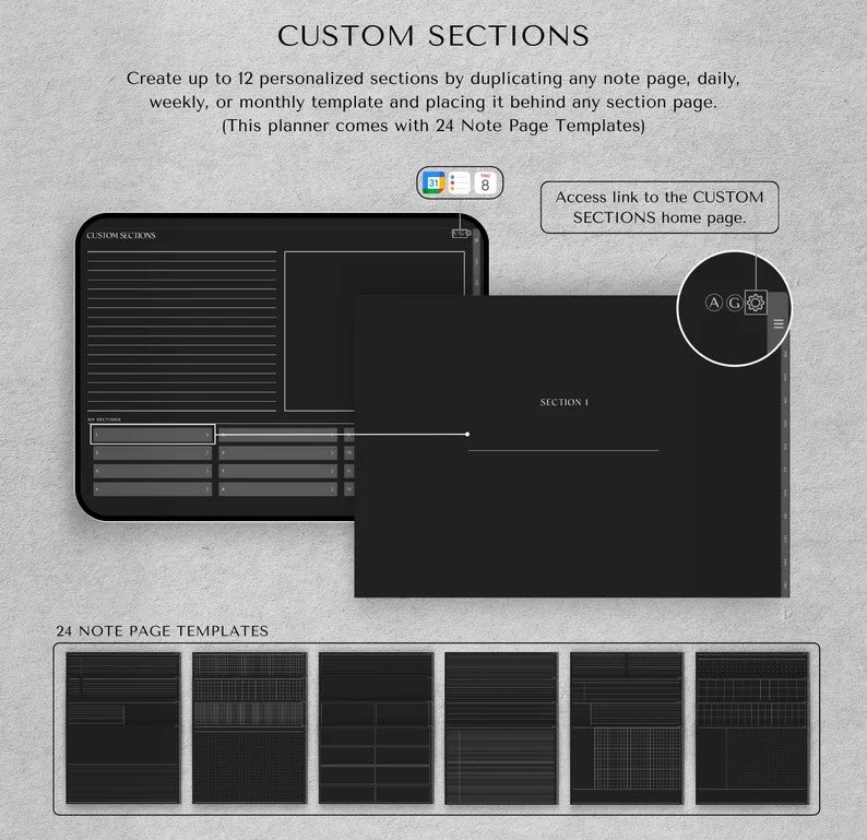 Digital Planner | Undated Goodnotes Planner | ADHD Planner, Dark Mode Journal, iPad Calendar, Notability Templates, Landscape Daily Schedule