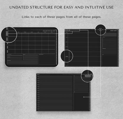 Digital Planner | Undated Goodnotes Planner | ADHD Planner, Dark Mode Journal, iPad Calendar, Notability Templates, Landscape Daily Schedule