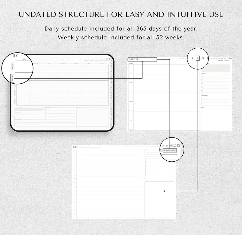 Digital Planner Undated | LANDSCAPE Planner | iPad Planner | GoodNotes Planner, Notability Templates, Daily Planner, Weekly, Monthly journal