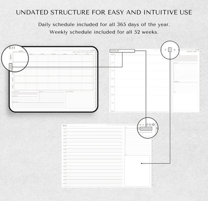 Digital Planner Undated | LANDSCAPE Planner | iPad Planner | GoodNotes Planner, Notability Templates, Daily Planner, Weekly, Monthly journal