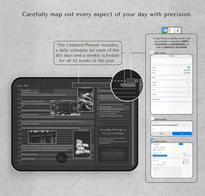 Digital Planner | Undated Goodnotes Planner | ADHD Planner, Dark Mode Journal, iPad Calendar, Notability Templates, Landscape Daily Schedule