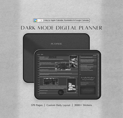 Digital Planner | Undated Goodnotes Planner | ADHD Planner, Dark Mode Journal, iPad Calendar, Notability Templates, Landscape Daily Schedule