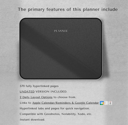 Digital Planner | Undated Goodnotes Planner | ADHD Planner, Dark Mode Journal, iPad Calendar, Notability Templates, Landscape Daily Schedule