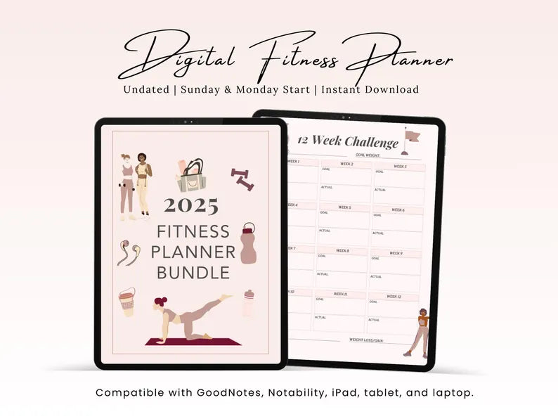 Fitness Planner - Exercise Planner - Fitness Journal - Workout Tracker - Fitness Challenge - Workout Journal - 2025 Calendars