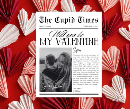 Valentines Day Newspaper Template, Valentines Day Gift, Will You Be My Valentine, Personalized Valentines Gift