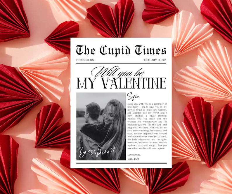 Valentines Day Newspaper Template, Valentines Day Gift, Will You Be My Valentine, Personalized Valentines Gift