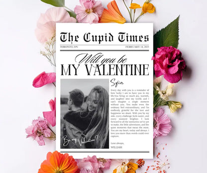 Valentines Day Newspaper Template, Valentines Day Gift, Will You Be My Valentine, Personalized Valentines Gift