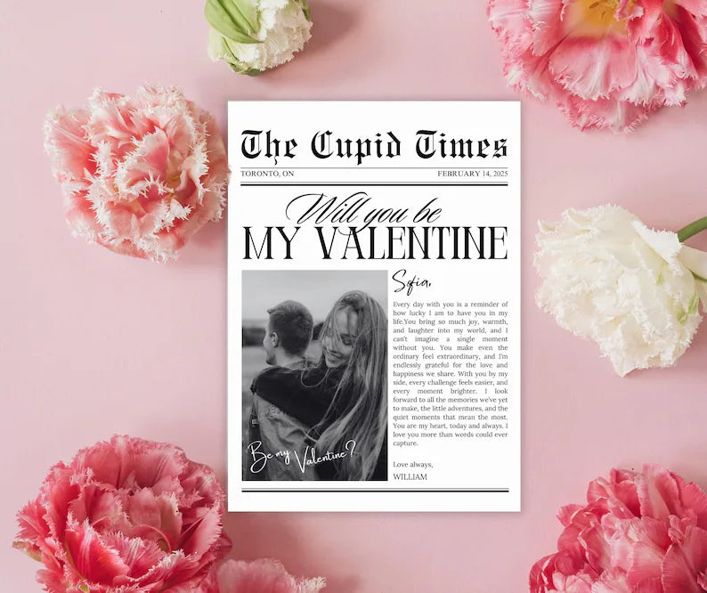 Valentines Day Newspaper Template, Valentines Day Gift, Will You Be My Valentine, Personalized Valentines Gift