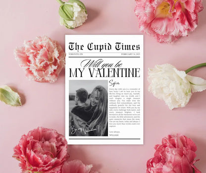 Valentines Day Newspaper Template, Valentines Day Gift, Will You Be My Valentine, Personalized Valentines Gift