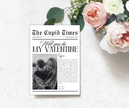 Valentines Day Newspaper Template, Valentines Day Gift, Will You Be My Valentine, Personalized Valentines Gift