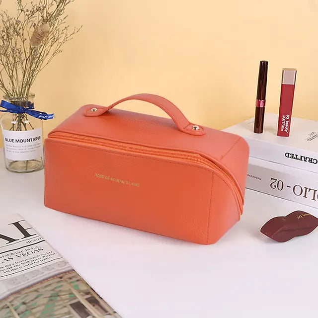 Large-Capacity Cosmetics Bag  Crafted from Luxurious Leather