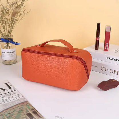 Large-Capacity Cosmetics Bag  Crafted from Luxurious Leather