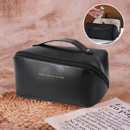 Large-Capacity Cosmetics Bag  Crafted from Luxurious Leather