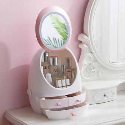 Elegant Cosmetics Storage with Mirror – Organize & Glam Up!